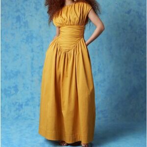 KAI Collective Adesuwa Ruched Cotton Long Maxi Dress Yellow Ochre XL NWT